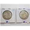 Image 1 : 1951 WD AND 1951 ND SILVER 50 CENT COINS