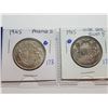Image 1 : 1945 POINTED 5 AND 1945 BLUNT 5 SILVER 50 CENT COINS