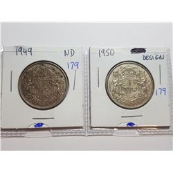 1949 AND 1950 SILVER 50 CENT COINS