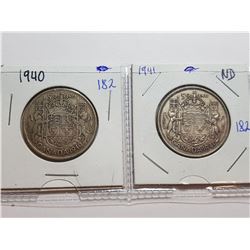 1941 AND 1940 SILVER 50 CENT COINS