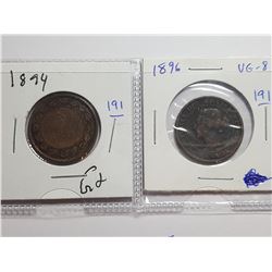 1894 AND 1896 LARGE ONE CENT COINS - CANADA
