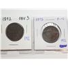 Image 1 : 1892 OBV 3 AND 1893 LARGE ONE CENT COINS - CANADA