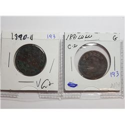 1890 H AND 1891 LDLL LARGE ONE CENT COINS - CANADA