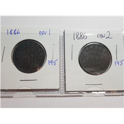 1886 OBV 1 AND 1886 OBV 2 LARGE ONE CENT COINS - CANADA