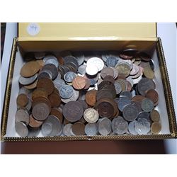 3 LB OF FOREIGN COINS IN CIGAR BOX