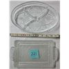 Image 1 : 2- VINTAGE CUT GLASS SERVING TRAYS 11"x7" DIVIDED OVAL PICKLE TRAY 11"x6" RECTANGULAR HANDLED TRAY