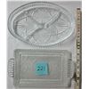 Image 2 : 2- VINTAGE CUT GLASS SERVING TRAYS 11"x7" DIVIDED OVAL PICKLE TRAY 11"x6" RECTANGULAR HANDLED TRAY