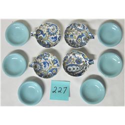 SET 4 FLORAL 2 1/2" HANDICRAFT BRAZIL SPOON RESTS/ SET 6 BLUE VINTAGE 2 1/2" NEWPORT POTTERY BURSLEM