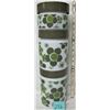 Image 2 : SET 3 WHITE MILK GLASS/GREEN DAISY PRINT KITCHEN CANNISTER SET-PLASTIC LIDS