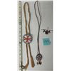 Image 1 : 2 LEATHER BEADED BOLO TIES & BEADED BUTTERFLY