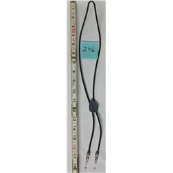 BRAIDED LEATHER BOLO TIE/ END OF TRAIL CLASP