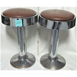 2- 1950s-60s ART DECO SODA FOUNTAIN CHROME/NICKEL SWIVAL STOOLS