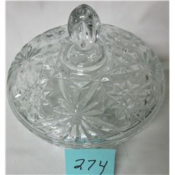 ANCHOR HOCKING EARLY AMERICAN PRESCUT 7" CRYSTAL CANDY DISH/LID