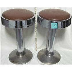 2 1950s-60s ART DECO SODA FOUNTAIN CHROME/NICKEL SWIVAL STOOLS