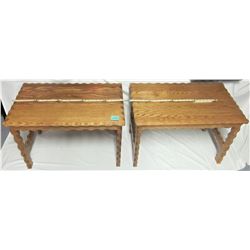 PAIR 29"Lx18"Wx18"H CUSTOM SOLID OAK SACLLOPED EDGE END TABLES