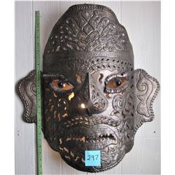 WALL HUNG ELECTRIC ORNATE METAL MEXICAN AZTEC MASK