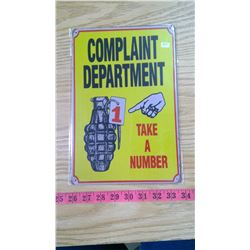 COMPLAINT DEPARTMENT - REPRODUCTION TIN SIGN
