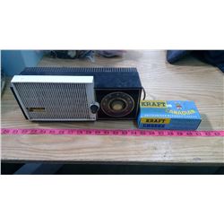SILVERTONE RADIO AND CHEESE BOX WITH TWO RADIO TUBES