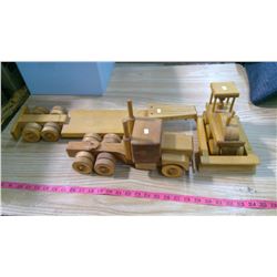 WOOD SEMI TRUCK, TRAILER AND BULL DOZER