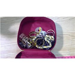 RED CASE WITH ASSORTED JEWELRY