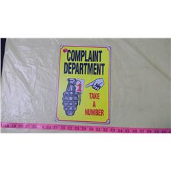 COMPLAINT DEPARTMENT - REPRODUCTION TIN SIGN