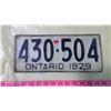Image 1 : ONTARIO 1929 LICENSE PLATE