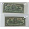 Image 1 : Lot of 2 1937 $1 notes with 2 different signature combinations: Coyne-Towers and Gordon-Towers. Both