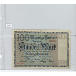 Germany 1922 100 Mark note. Bayerische Notenbank. F-15.