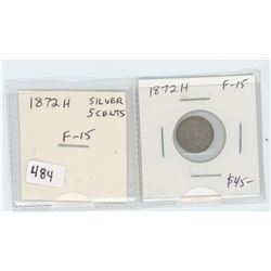 1872H silver 5 cents. F-15.