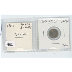 1903 silver 5 cents VF-30. Nice.