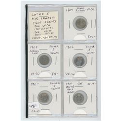 Lot of 5 nice Edward VII silver 5 cents: 1904 VF-30; 1905 Narrow Date VF-30; 1906 VF-20; 1907 EF-40;