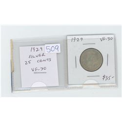 1929 silver 25 cents. VF-30. Nice.