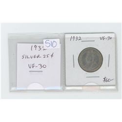 1932 silver 25 cents. VF-30. Nice.
