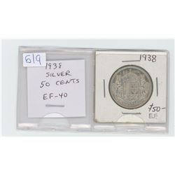 1938 silver 50 cents. EF-40. Nice.