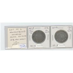 Lot of 2 Newfoundland Victorian silver 50 cents: 1896 Obverse 2 Small W VG-10; 1900 VG-8.