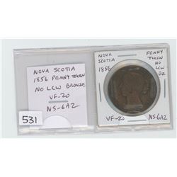 Nova Scotia 1856 One Penny Token. NS-6A2. No LCW. Bronze. VF-20.