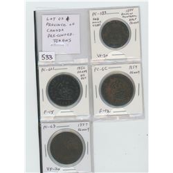 Lot of 4 Province of Canada pre-Confederation tokens: PC-1B3 1844 Bank of Montreal, short nosed beav