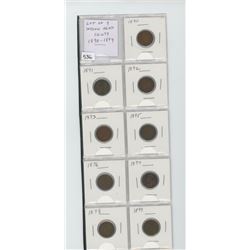 Lot of 9 U.S. Indian Head cents 1890-1899: 1890, 1891, 1892, 1893, 1895, 1896, 1897, 1898, 1899. All