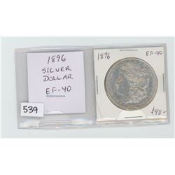 U.S. 1896 silver Morgan dollar. EF-40. Nice.