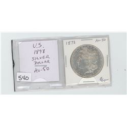 U.S. 1898 silver Morgan dollar. AU-50. Nice.