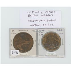 Lot of 2 famous bridge medals: 1975 Golden Gate Bridge; 1971 London Bridge.