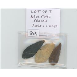 Lot of 3 Neolithic period arrow heads.