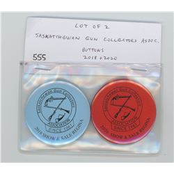 Lot of two 2-inch Saskatchewan Gun Collectors Association buttons: 2018 & 2020.