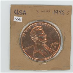 Giant 3-inch U.S. 1972S one cent replica.