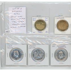 Lot of 5 Explorers medals: Admiral Perry, Samuel de Champlain, Simon Fraser, Jacques Cartier, Sir Al