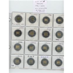 Lot of 16 Toonies 1996 ? 2009. All are uncirculated, Proof Like or Specimen.