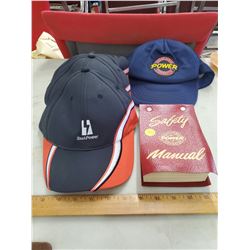 LOT OF SASKPOWER ITEMS - SAFETY MANUAL, 5 HATS (1 VINTAGE)