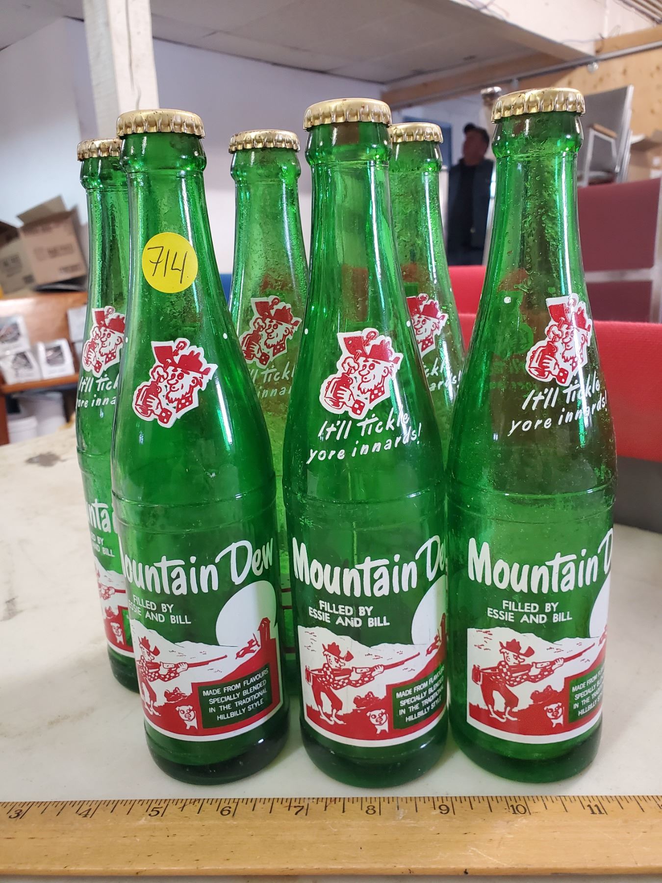 6 VINTAGE MOUNTAIN DEW BOTTLES
