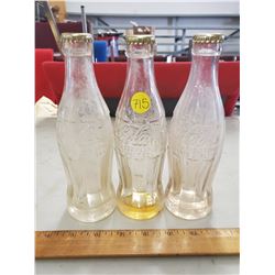 3 CLEAR GLASS COCA-COLA BOTTLES