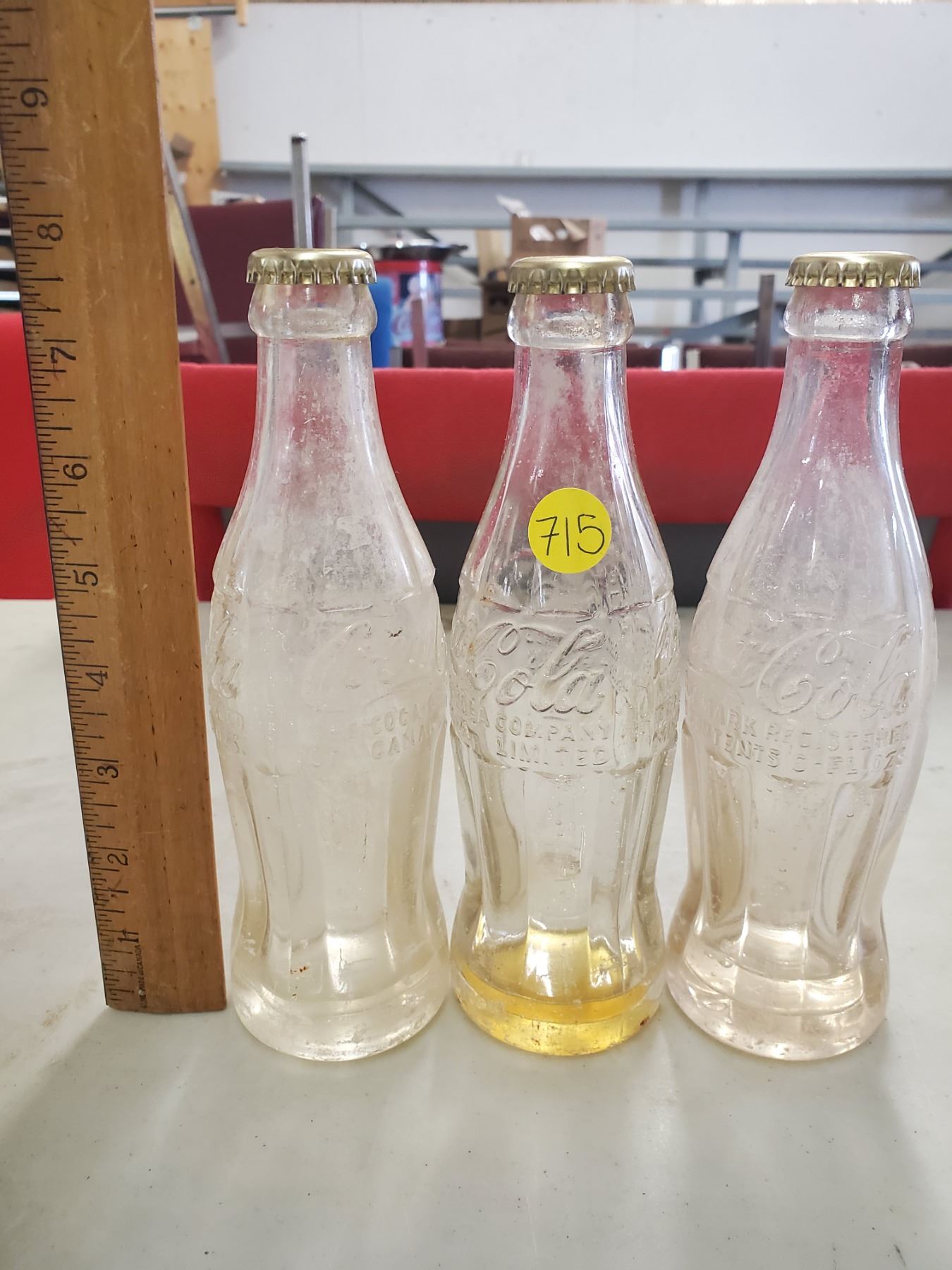3 CLEAR GLASS COCACOLA BOTTLES